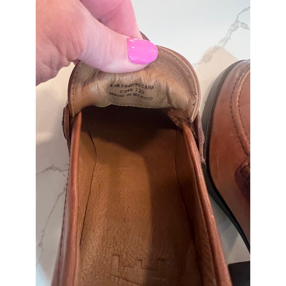 Frye Cara Penny Loafer Cognac Leather Block Heel Pumps Womens 8.5B - Picture 5 of 9